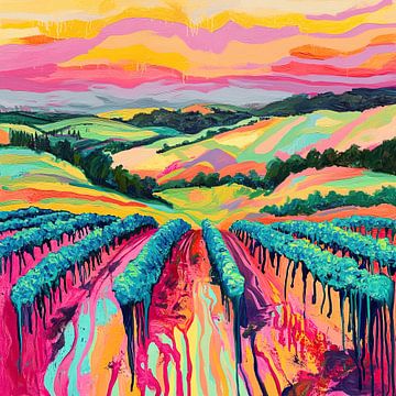 Wijngaard Schilderij | Sunset Harvest Glows van Abstract Schilderij