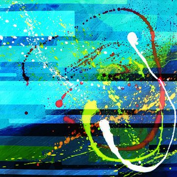 Modernes, abstraktes digitales Kunstwerk in Blau-Grün von Art By Dominic