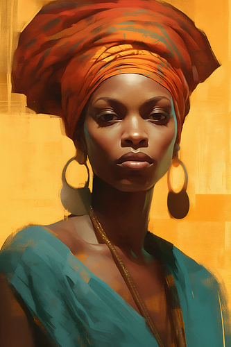 Afrikanische Frau mit rotem Turban auf goldgelbem Hintergrund