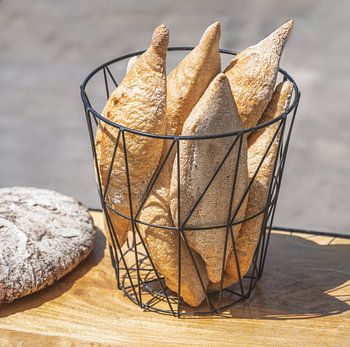 Bread basket with crusty white bread
