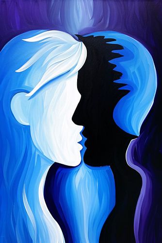 Abstracte kunst met silhouet gezichten