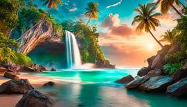Eiland met waterval en zee