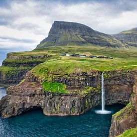 Múlafossur waterfall in the Faroe Islands. by Anita Loos