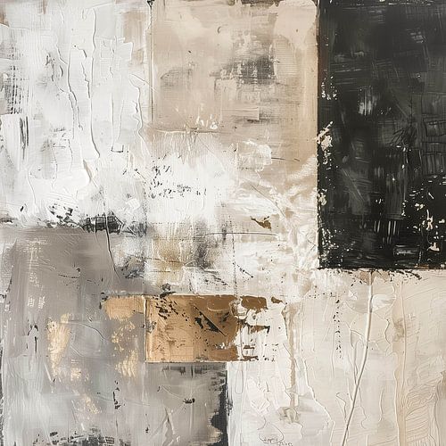 Géométrie abstraite en noir, beige et touches d'or