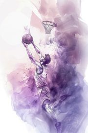 Tekening, aquarel, sport, basketbal van Peter Pen tekeningen en schilderijen