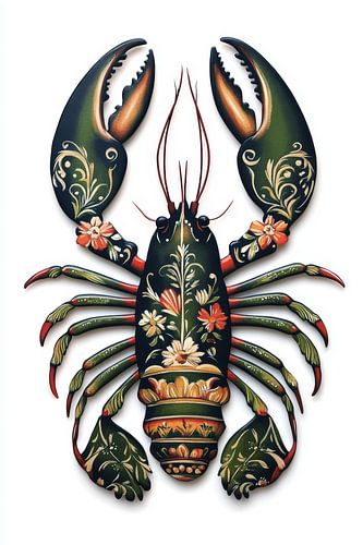 Traditionele rosemaling kreeft op witte achtergrond