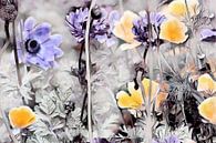Gele Californische klaproos en blauwe bloemen van Patricia Piotrak thumbnail