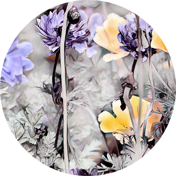 Gele Californische klaproos en blauwe bloemen van Patricia Piotrak