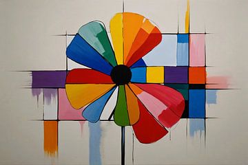 Abstract Flower in Mondrian Style by De Muurdecoratie