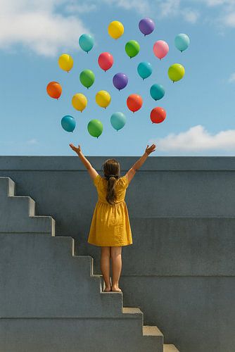 Vrijheid in de Lucht – Meisje met ballonnen op de rand van het onbekende