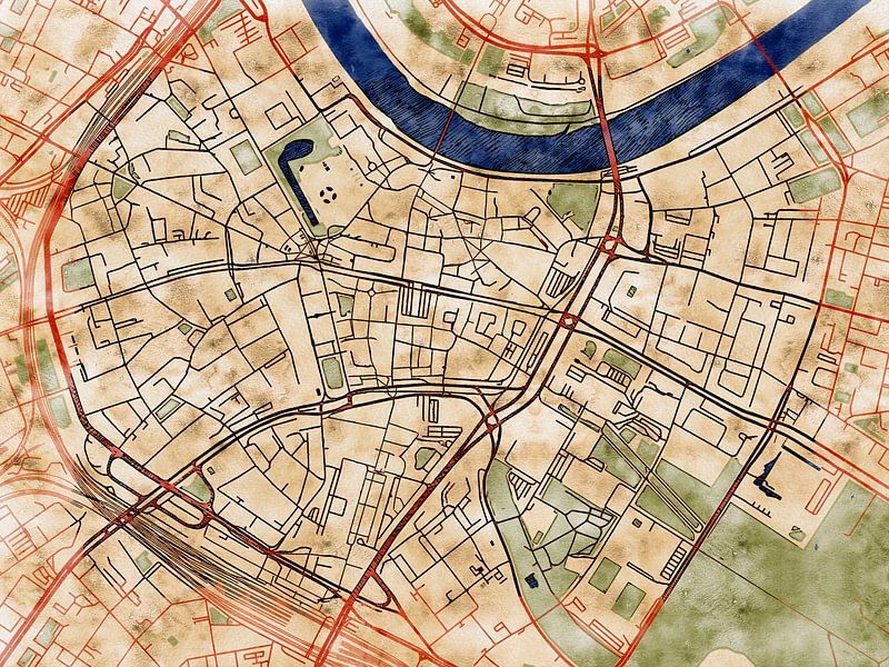 Kaart van Dresden centrum in de stijl 'Serene Summer' van Maporia