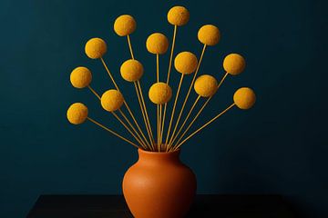 Vase orange avec des fleurs sphériques sur Art & Soul Creations