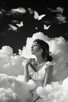 vrouw met vlinders in de wolken van Egon Zitter