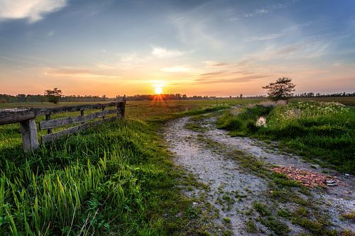 Sunset Leekstermeer area in De Onlanden with fence