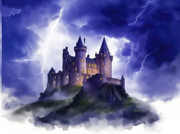 Fantasy Kasteel met onweer. van Brian Morgan