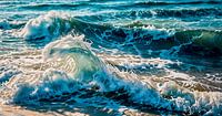Digital Ocean Power - Abstraktes Branding in blauen und grünen Farben, leuchtende digitale Kunst