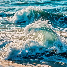 Digital Ocean Power - Abstraktes Branding in blauen und grünen Farben, leuchtende digitale Kunst von ByLulu
