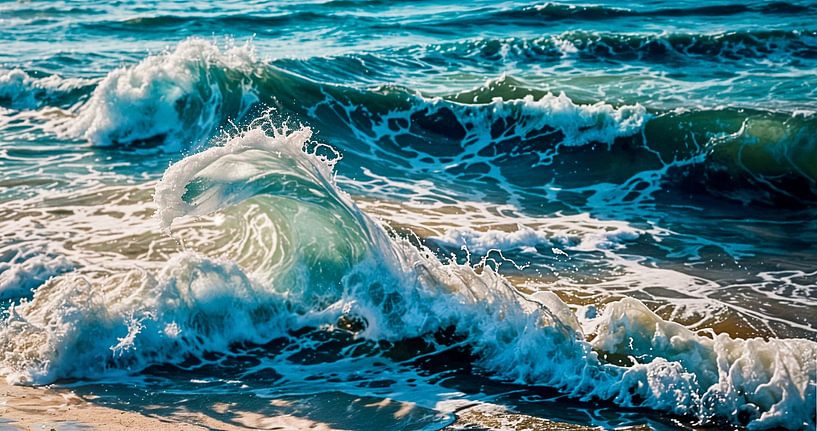 Digital Ocean Power - Abstraktes Branding in blauen und grünen Farben, leuchtende digitale Kunst von ByLulu