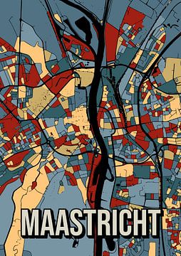 Maastricht: Kleurrijk stadsplan in vintage stijl - Poster voor aan de muur van Jorn van Hezik