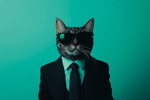 Chat stylé en costume avec lunettes de soleil