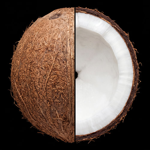 Coconut — Whole and Cut Open