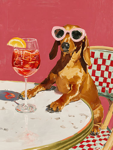 Dackel mit Cocktail