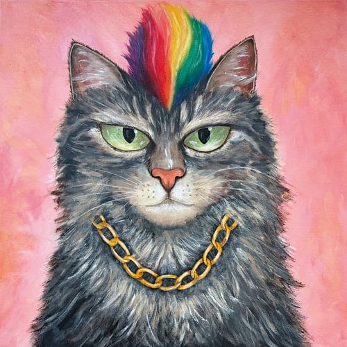 Katze mit Regenbogen-Irokesenschnitt (QueerCat)
