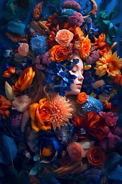 Gesicht umgeben von Blumenpracht von Christian Ovís