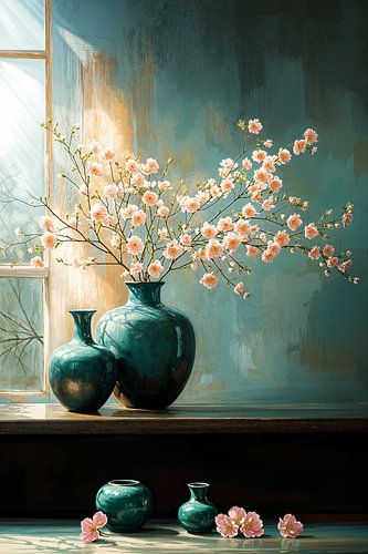 Blossoms in Green and Pink