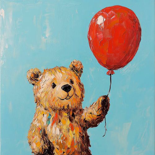 Grappige beer met rode ballon
