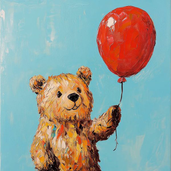 Funny bear with red balloon by Poster Art Shop