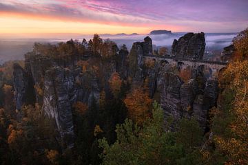 An Autumn Sunrise in the Elbe Sandstone Mountains by Daniel Gastager