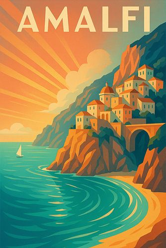 Amalfi Art Deco Reisposter - Kust Italiaanse Rivièra