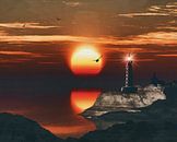De vuurtoren van St Mathieu met een zonsondergang en turbulente Cirruswolken van Jan Keteleer thumbnail