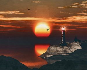 St Mathieu Lighthouse with a sunset and Turbulent Cirrus clouds
