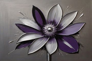 Fleur abstraite violette avec accents argentés sur De Muurdecoratie