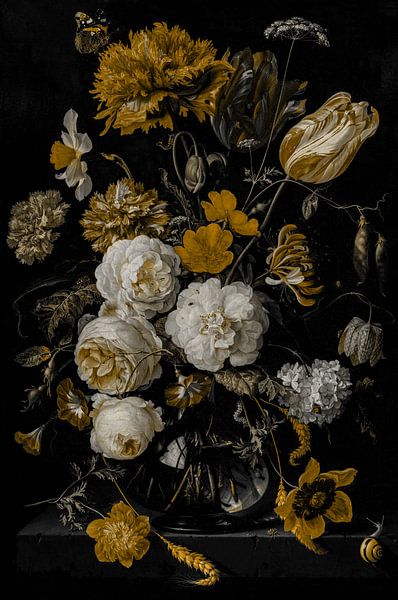Stilleven met bloemen in herfstkleuren in een glazen vaas, Jan Davidsz. de Heem van Digital Art Studio
