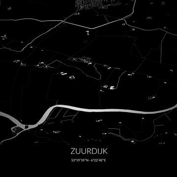 Zwart-witte landkaart van Zuurdijk, Groningen. van Rezona