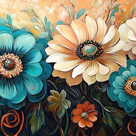 Bunte Blumen und Blätter von Wunderbare Kunst