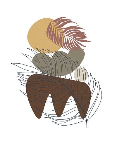 Minimalistisch landschap met twee palmbladeren