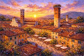 Lucca in Italië, een impressionistisch schilderij. van Galerij Hoppenbrouwers