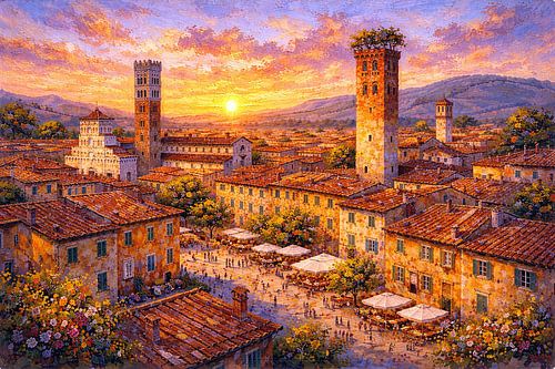 Lucca in Italië, een impressionistisch schilderij.