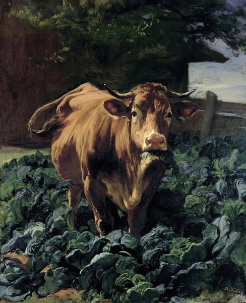 Cow in a Cabbage Field, Rudolf Koller by Masterful Masters
