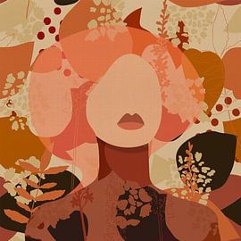 70s Retro portrait in terracotta and orange vintage floral pattern by Dina Dankers