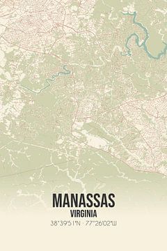 Vintage landkaart van Manassas (Virginia), USA. van MijnStadsPoster