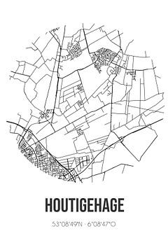 Houtigehage (Fryslan) | Carte | Noir et blanc sur Rezona