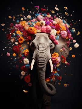 Art of Animals and Flowers | elephant | colourful by Eva Lee
