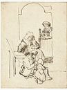 Trois femmes et un enfant à la porte d'une maison, Rembrandt van Rijn par Ed z'n Schets Aperçu