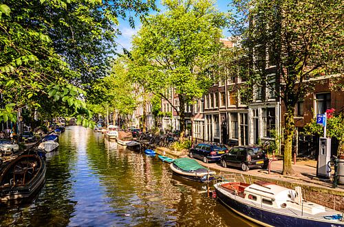 Houseboats in canal in Amsterdam