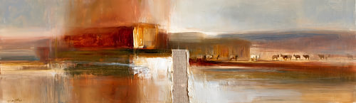 Terracotta Abstract Schilderij: Zuil van Aarde en Licht
